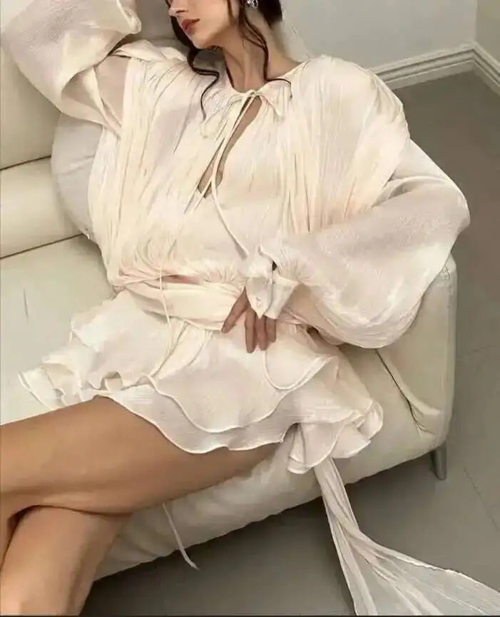 Women's Chiffon V-Neck Lace-Up Mini Dress