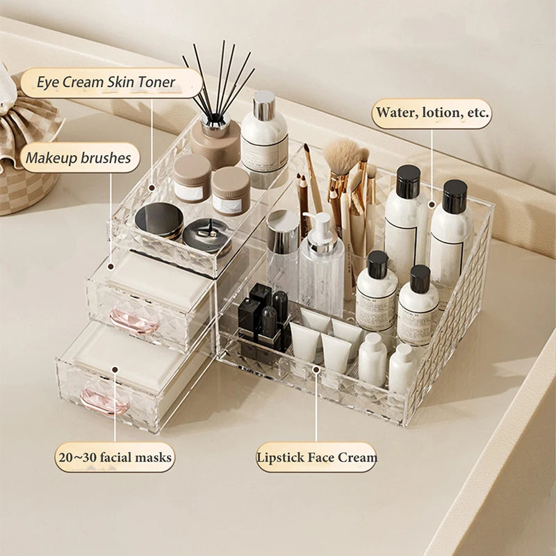 LUXE LINE Makeup Organizer [Large Capacity] – Transparent Drawer & Lipstick Cosmetic Storage