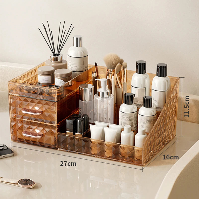 LUXE LINE Makeup Organizer [Large Capacity] – Transparent Drawer & Lipstick Cosmetic Storage