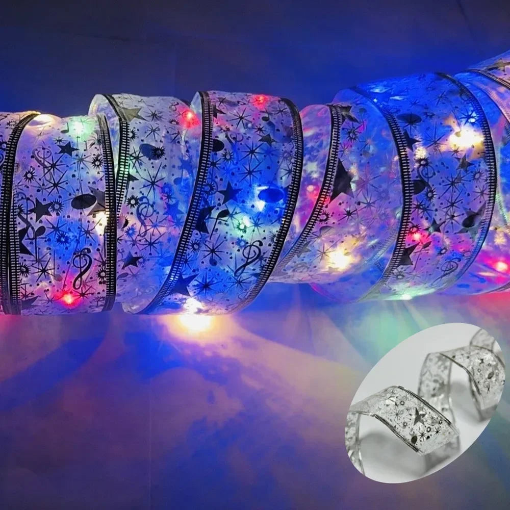 Christmas Tree Ribbon Fairy String Lights with DIY Bows