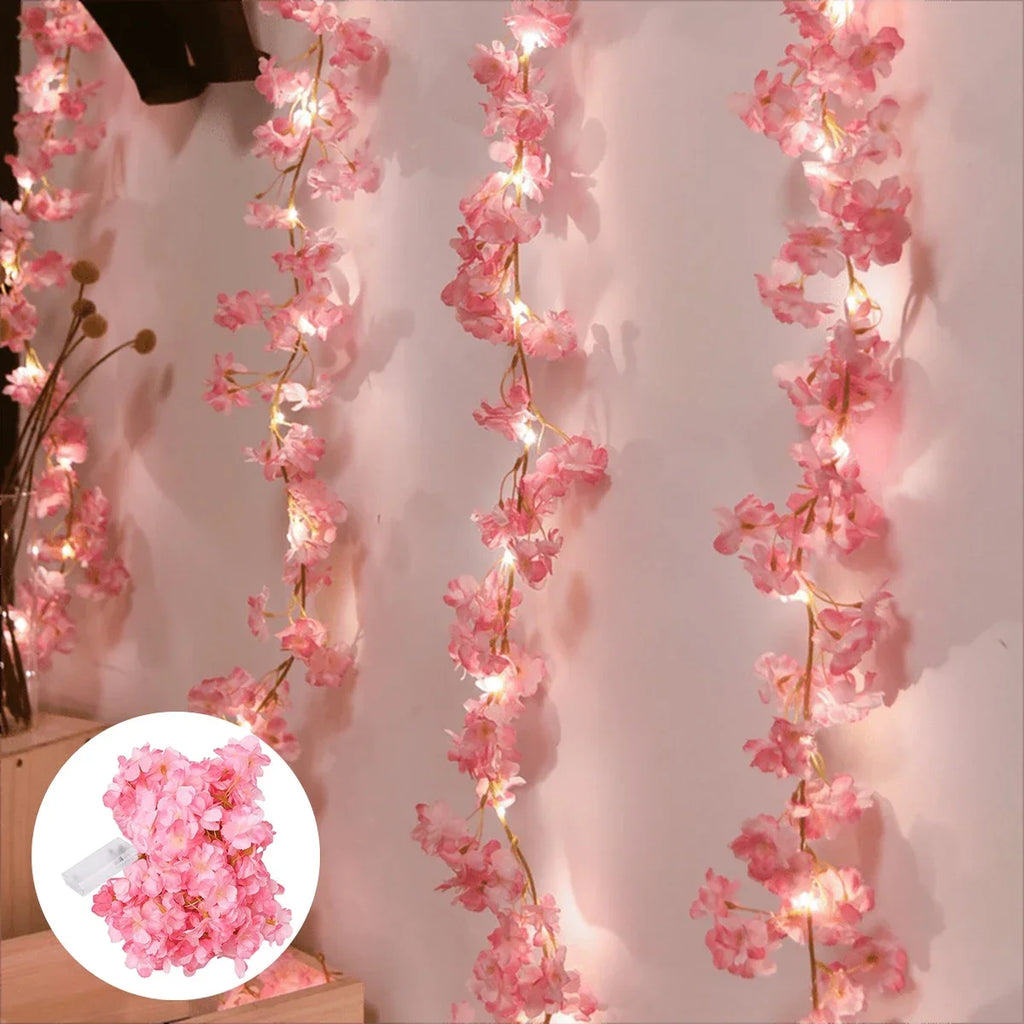 2M 20LEDs Cherry Blossom String Light Garland Artificial Flower Vines Fairy Lights for Bedroom Wedding Party Holiday Decoration