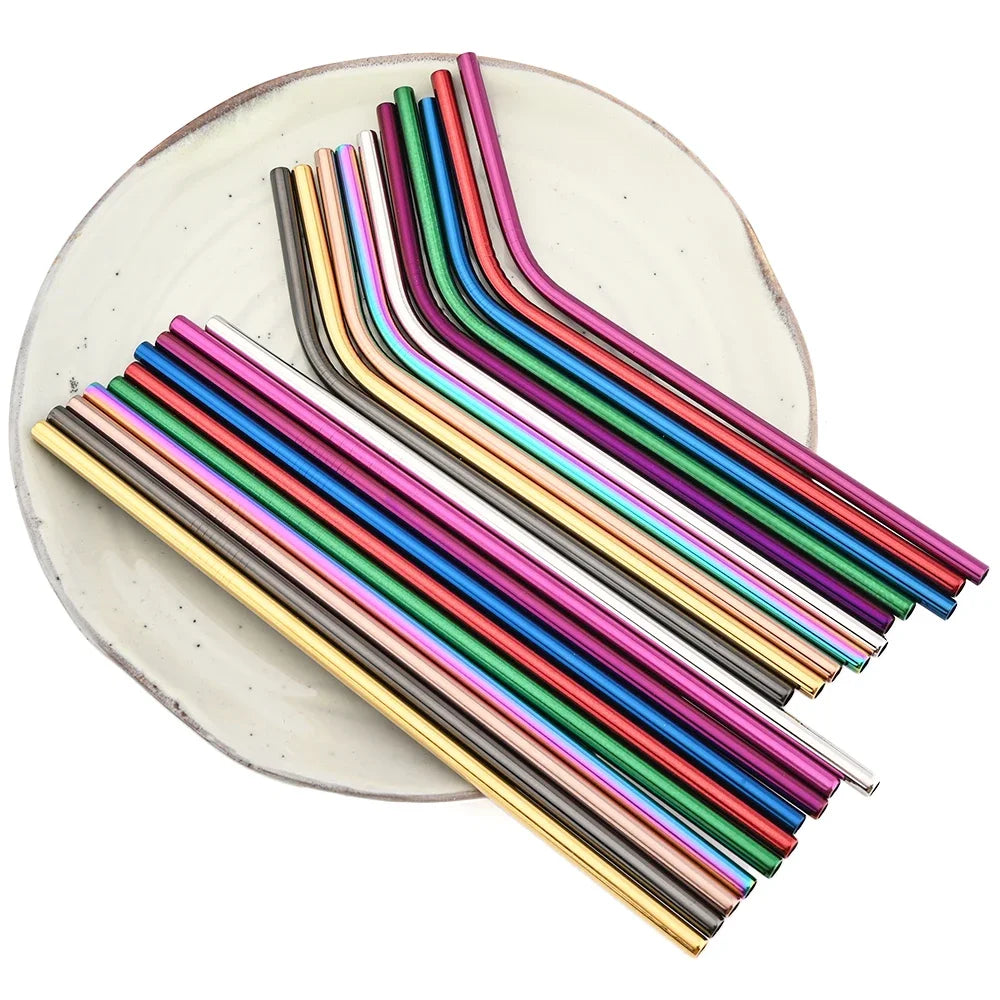8-Pack Colorful Stainless Steel Reusable Drinking Straws Set