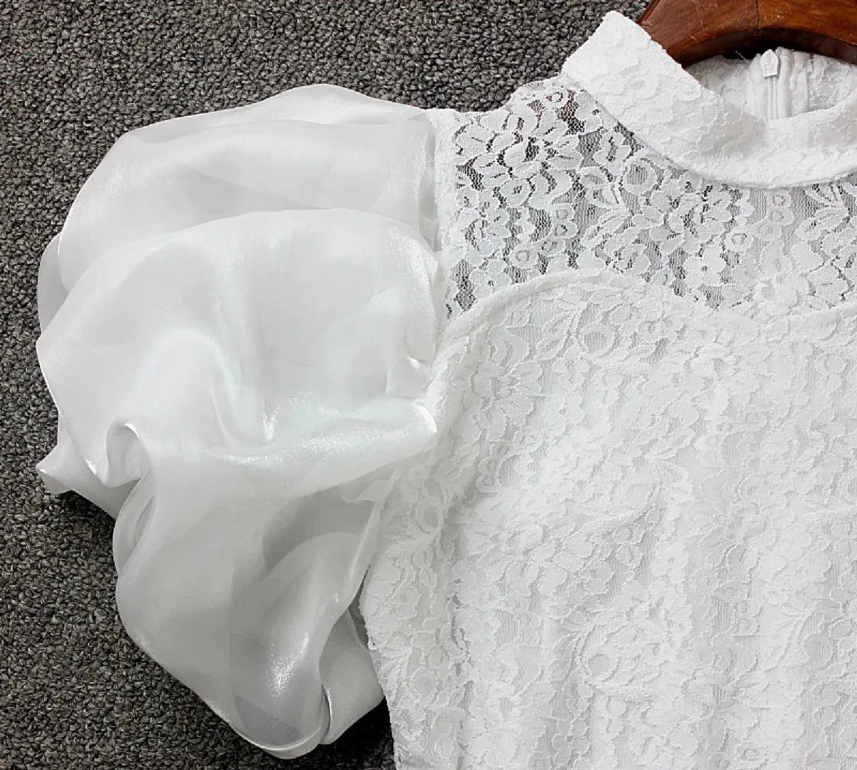 White Lace Ruffle Sleeve Blouse Top