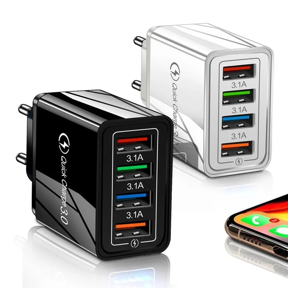 LUXE LINE 4-Port USB Quick Charger – EU/US 3A Wall Adapter