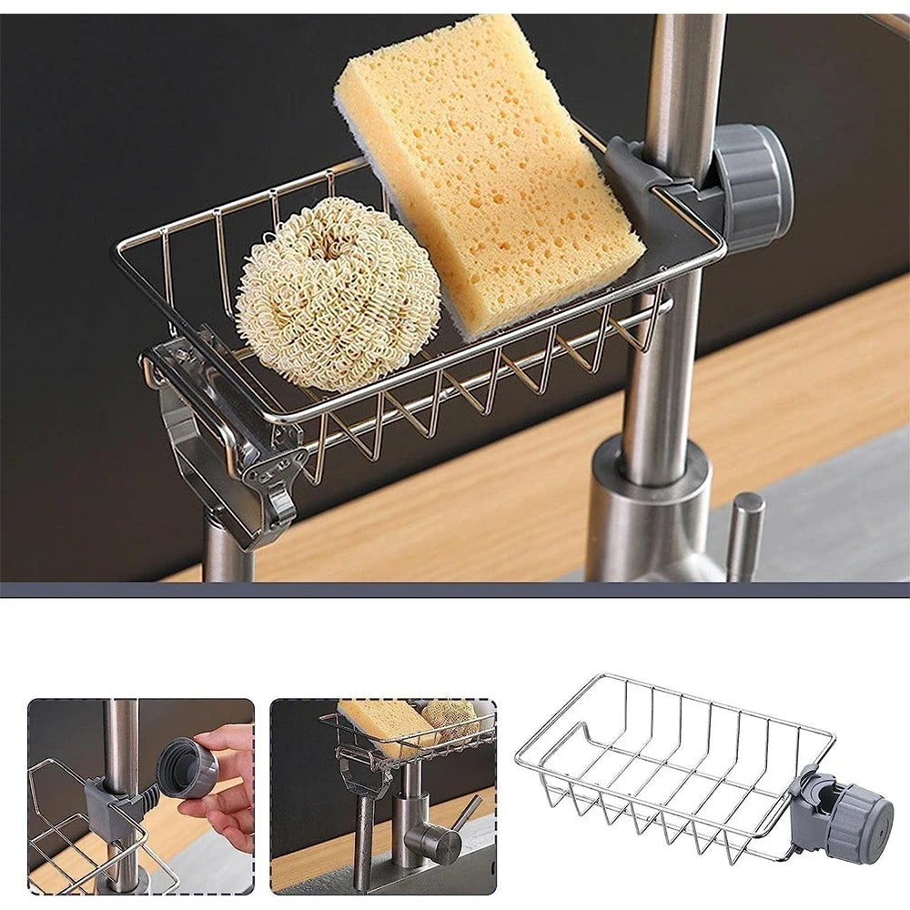 LUXE LINE Kitchen Sink Drain Rack – Faucet-Mounted Sponge & Soap Organizer