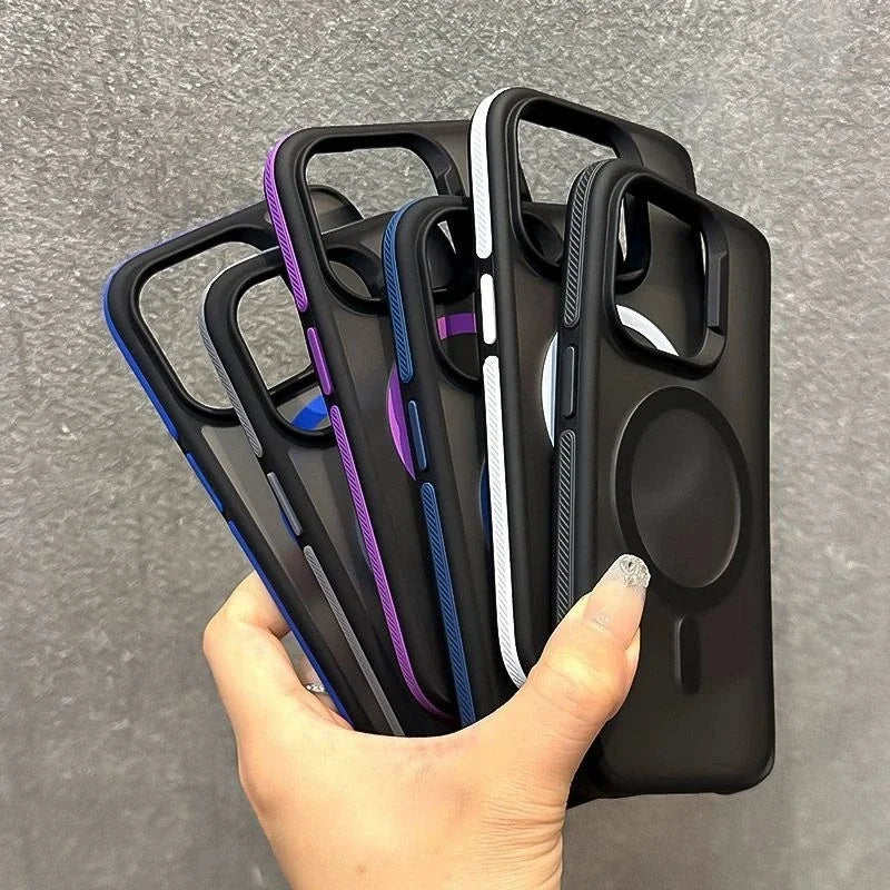 Luxury Matte Armor Phone Case For iPhone 16 15 14 11 12 13 Pro Max Plus Magsafe Magnetic Bumper Back Cases Cover Funda Coque