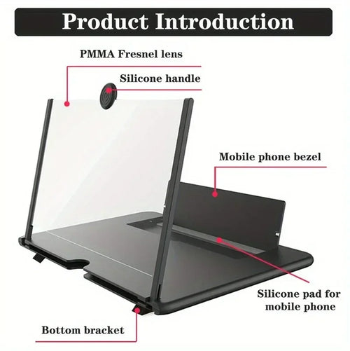 10/12 Inch 3D HD Foldable Phone Screen Magnifier Portable Cellphone Video Enlarger Amplifying Stand For Watching Movies Videos