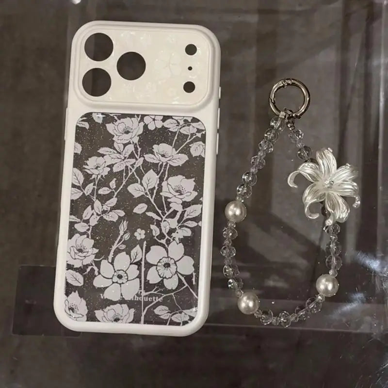 LUXE LINE Lily Flower Beaded Phone Charm Wrist Strap