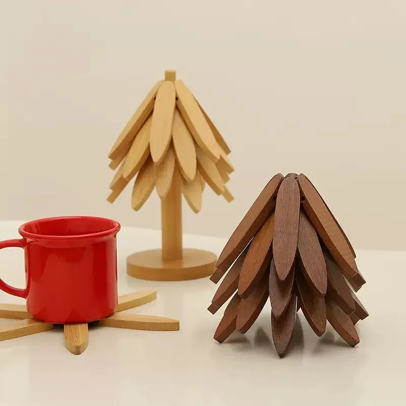 Christmas Tree Wooden Trivet with Stand