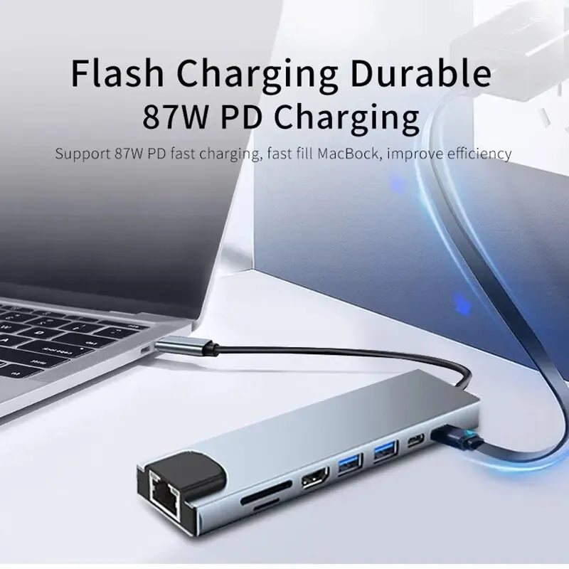 LUXE LINE 8-in-1 USB-C Hub – 4K HDMI, RJ45, SD/TF, PD Charge