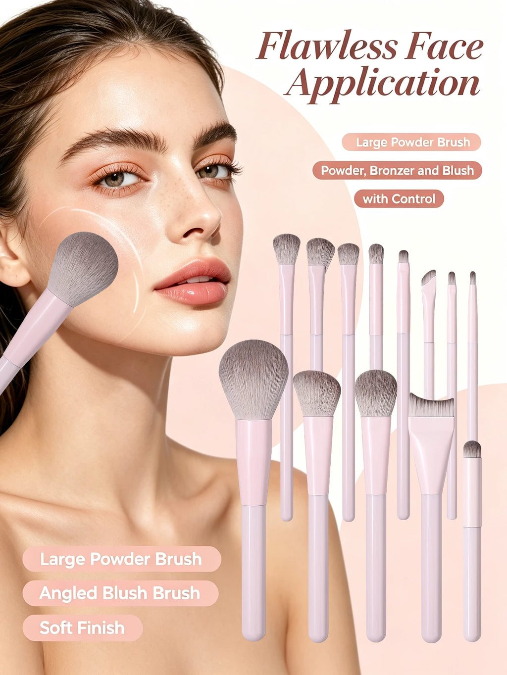 LUXE LINE Makeup Brush Set - Soft Synthetic Hair Brushes for Foundation, Blush, Eye Shadow & Powder