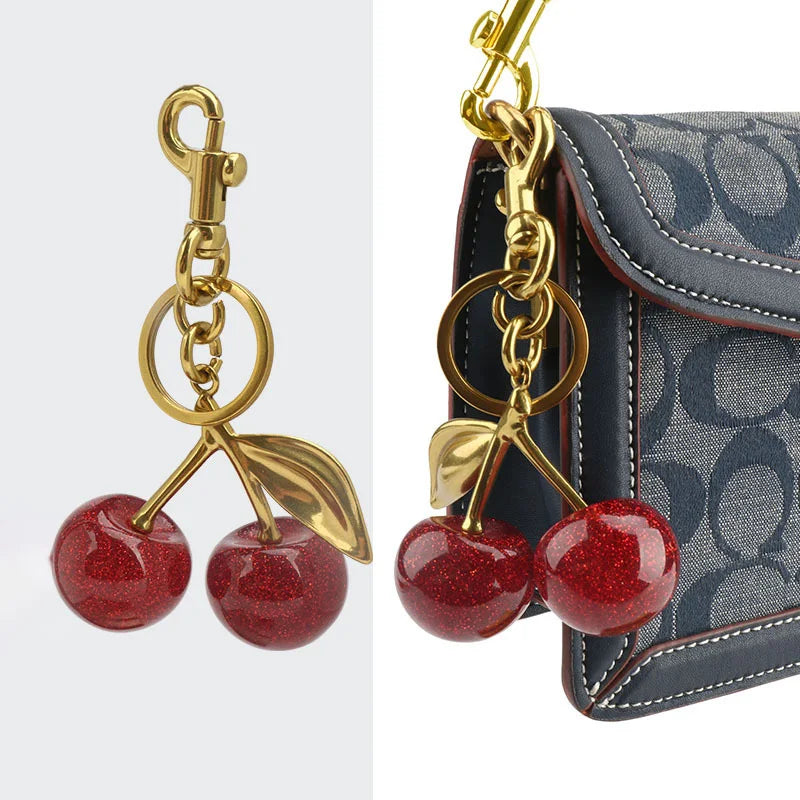 LUXE LINE Crystal Cherry Charm Handbag Keychain