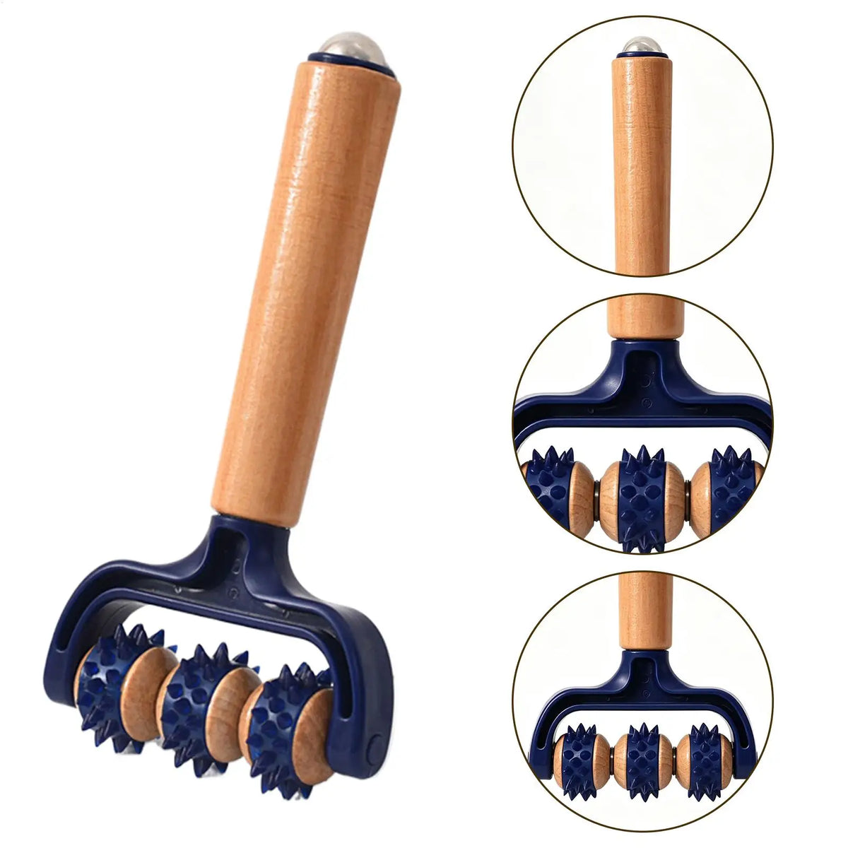 LUXE LINE Handheld Massage Roller – Triple-Roller for Neck, Back, Legs & Feet