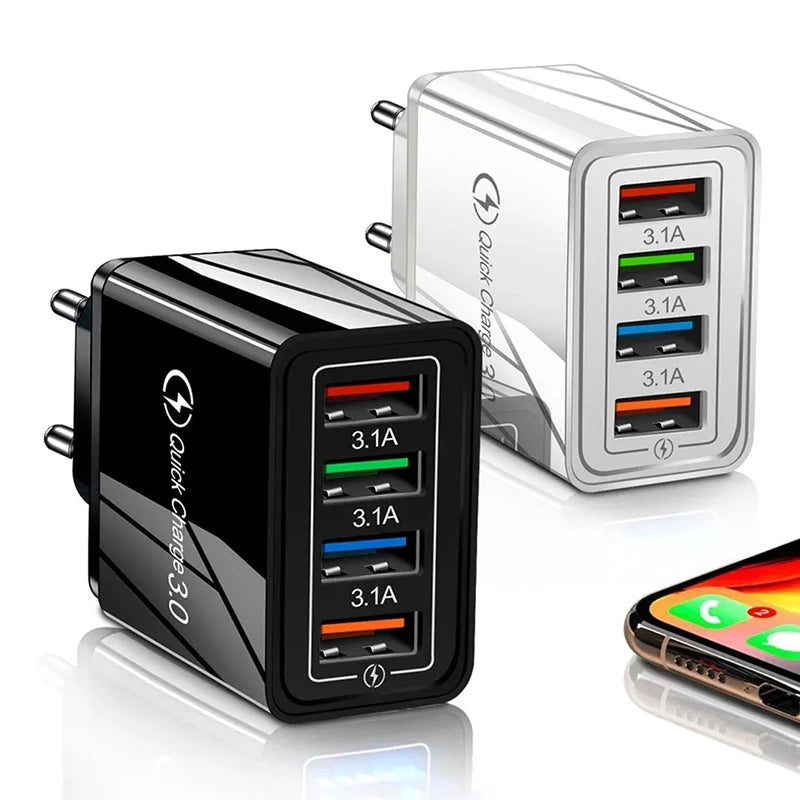 LUXE LINE 4-Port USB Quick Charger – EU/US 3A Wall Adapter