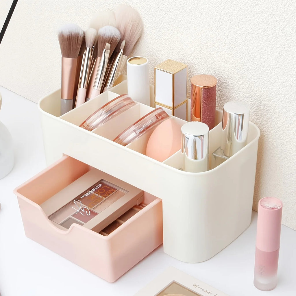 LUXE LINE Makeup Organizer with 1 Drawer & 6 Compartments – Desk Cosmetic Storage Box