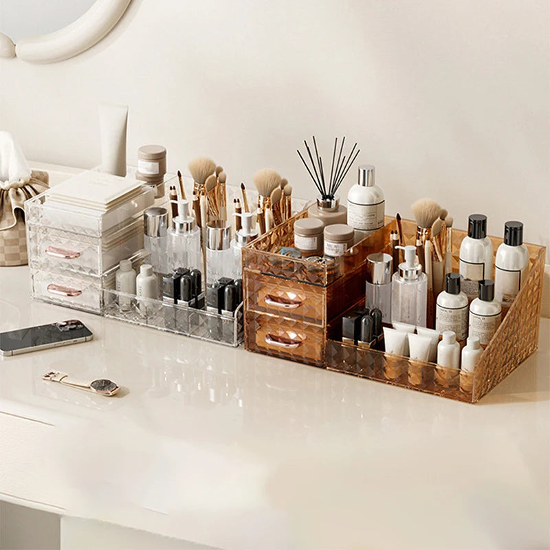 LUXE LINE Makeup Organizer [Large Capacity] – Transparent Drawer & Lipstick Cosmetic Storage