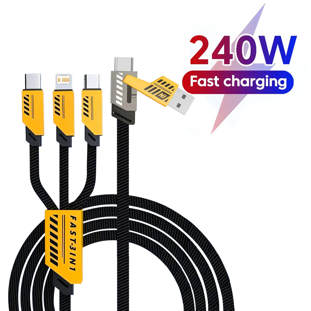 LUXE LINE 3-in-2 240W Fast Charging Cable – USB-C & Micro USB, 1.2m