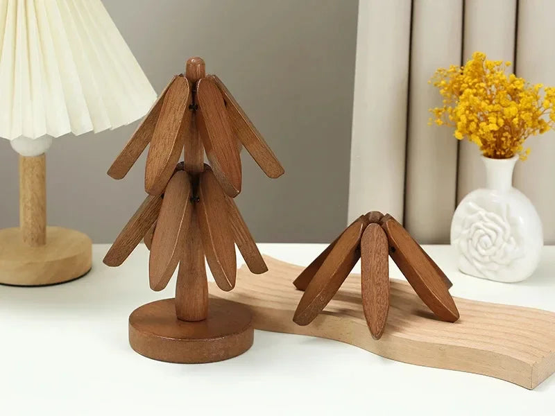 Christmas Tree Wooden Trivet with Stand