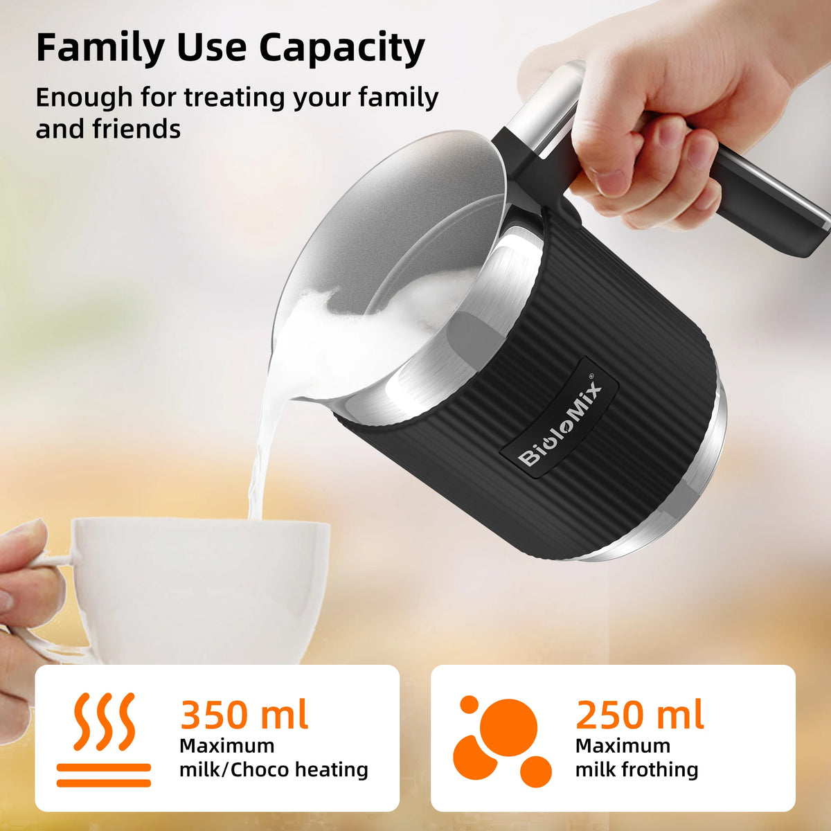 BioloMix 5-in-1 Electric Milk Frother & Steamer
