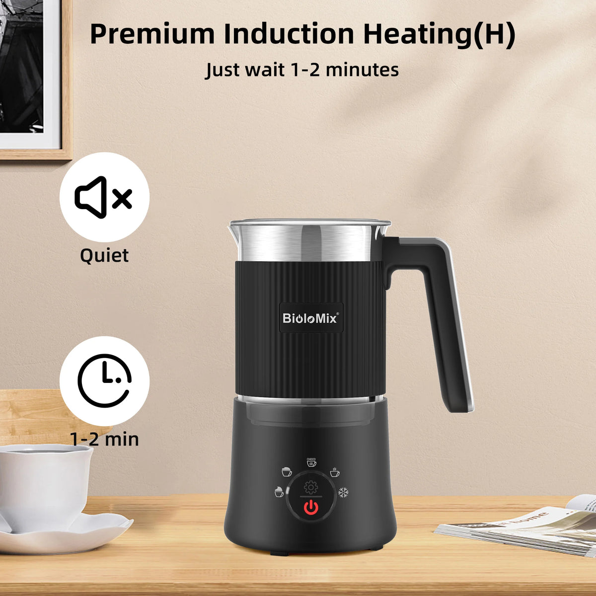BioloMix 5-in-1 Electric Milk Frother & Steamer