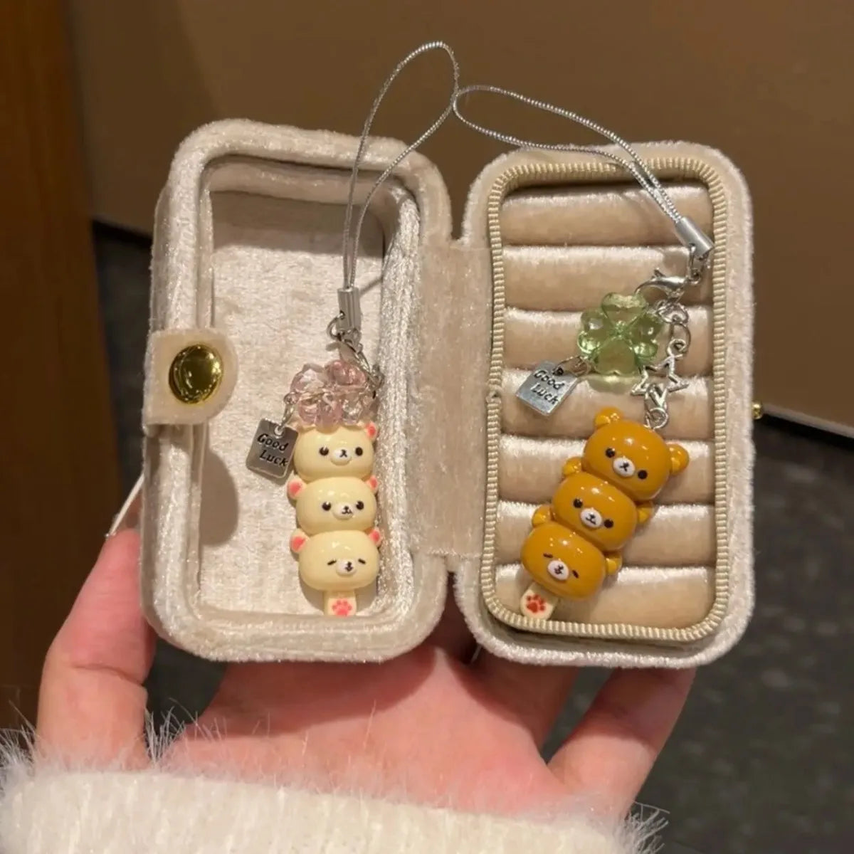 LUXE LINE Cute Bear Phone Charm – Kawaii Korean Keychain Accessory