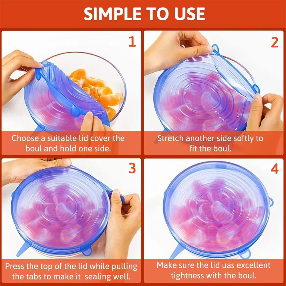 LUXE LINE Silicone Stretch Lids Set of 6 – Airtight Reusable Food Covers