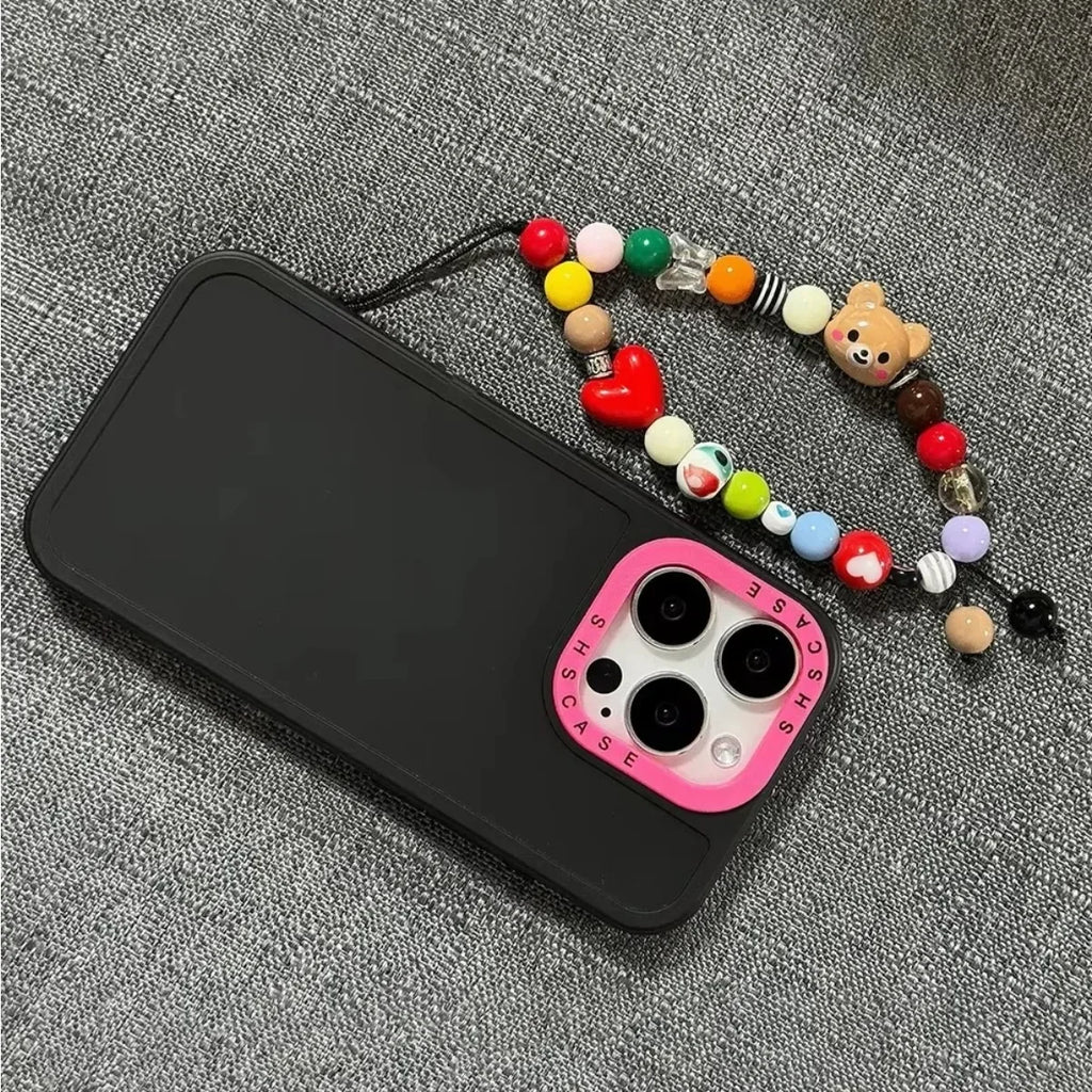 LUXE LINE Bear Beaded Phone Wrist Strap with Heart Charm