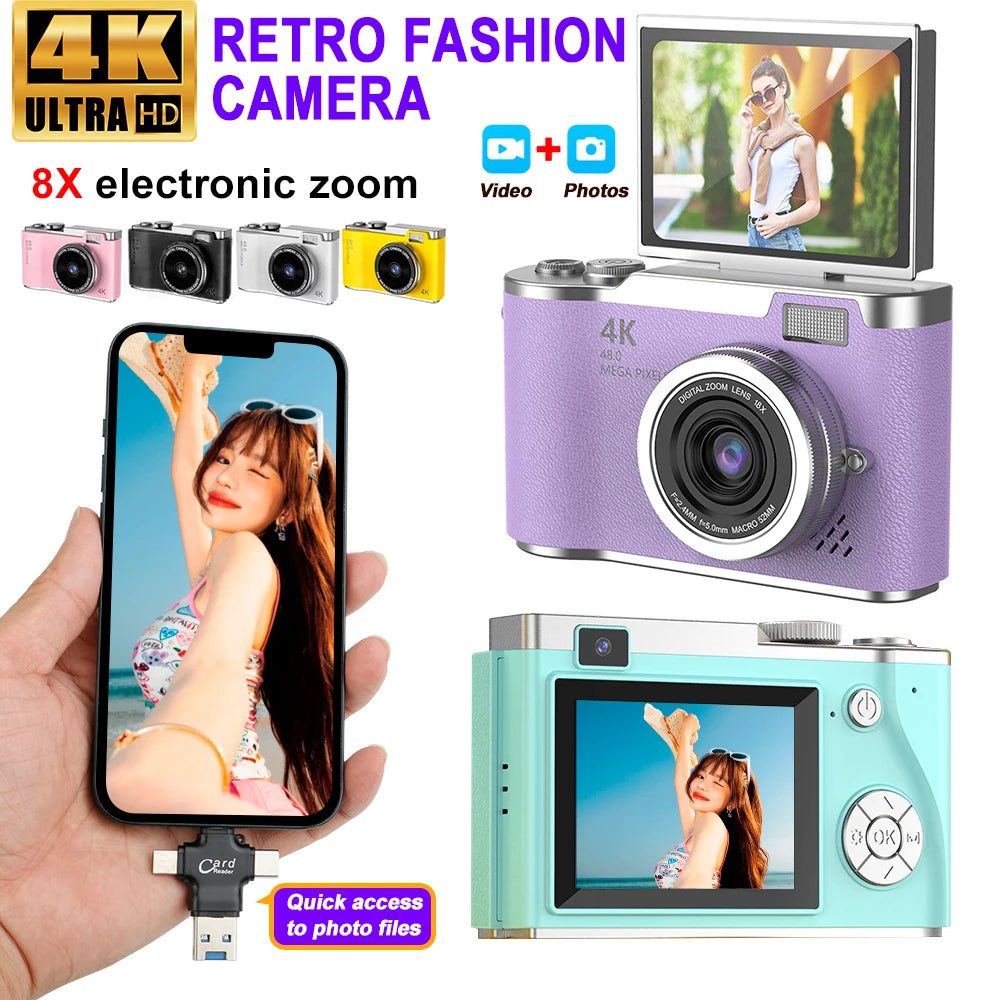 4K Digital Camera 48MP Kid Camera Autofocus Vlogging Camera 2.4inches Flip the Screen 180° for Kid Adult Beginners Portable Cam