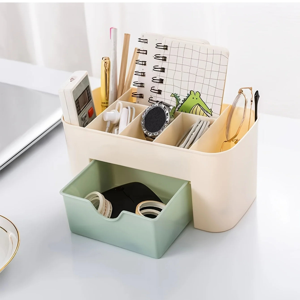 LUXE LINE Makeup Organizer with 1 Drawer & 6 Compartments – Desk Cosmetic Storage Box