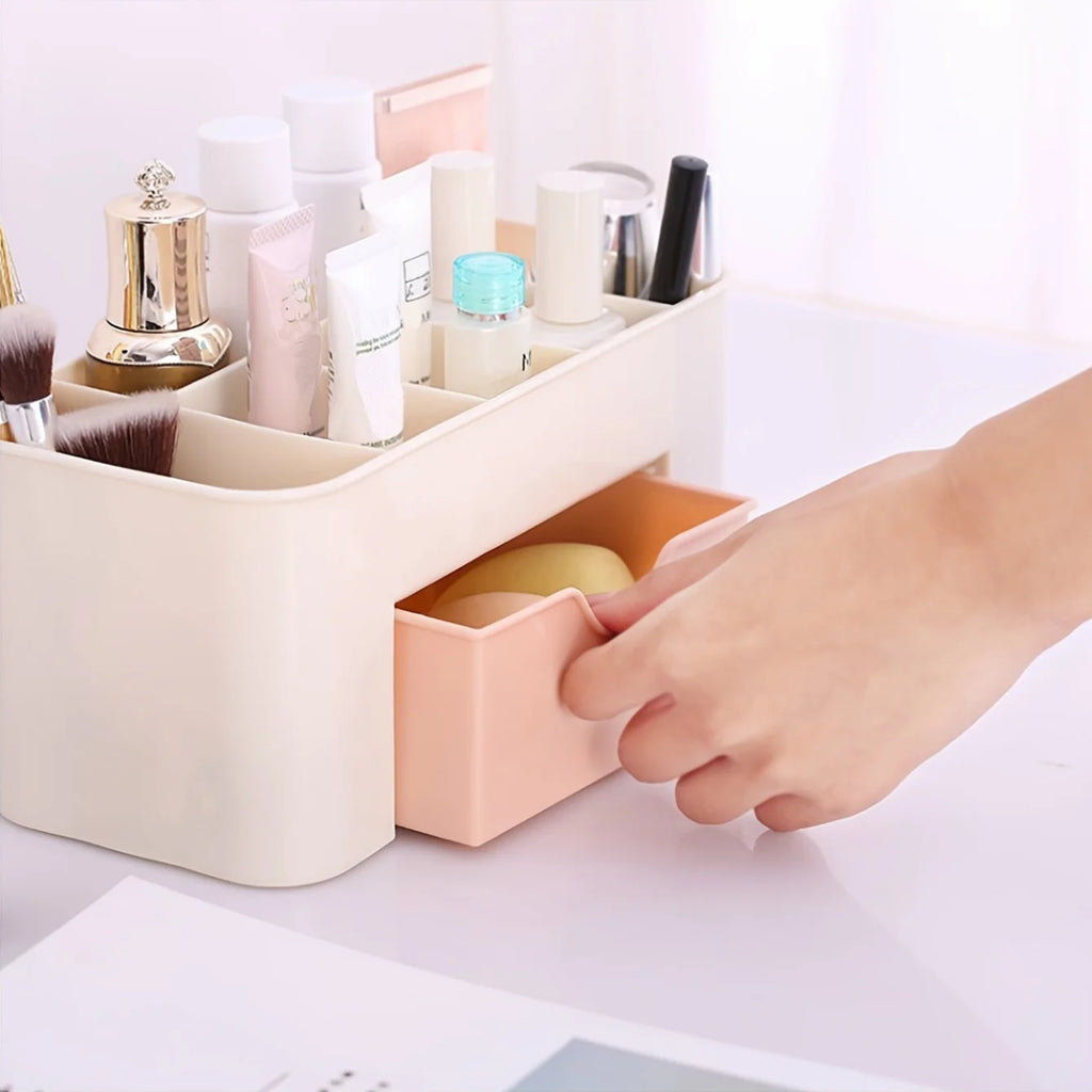 LUXE LINE Makeup Organizer with 1 Drawer & 6 Compartments – Desk Cosmetic Storage Box