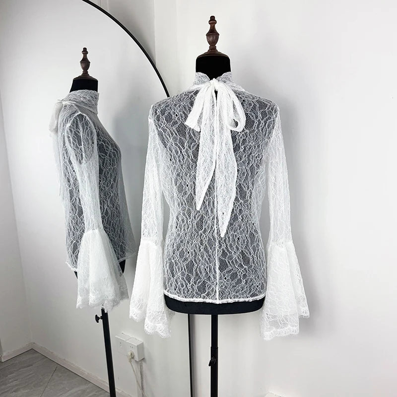 Tornova Lace Ruffle Sleeve Blouse