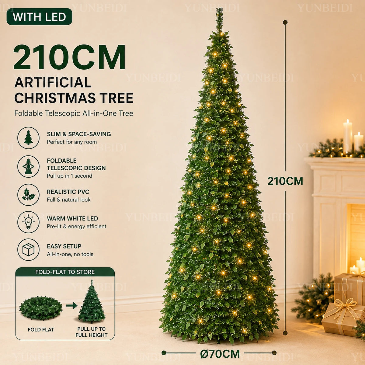 Pre-Lit Artificial Christmas Tree (1.5m–2.1m)
