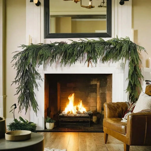 Artificial Norfolk Pine Christmas Wreath & Garland