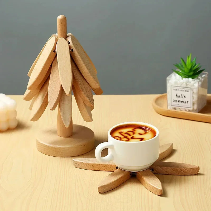 Christmas Tree Wooden Trivet with Stand