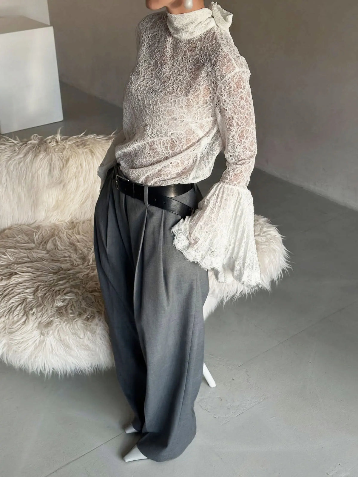 Tornova Lace Ruffle Sleeve Blouse
