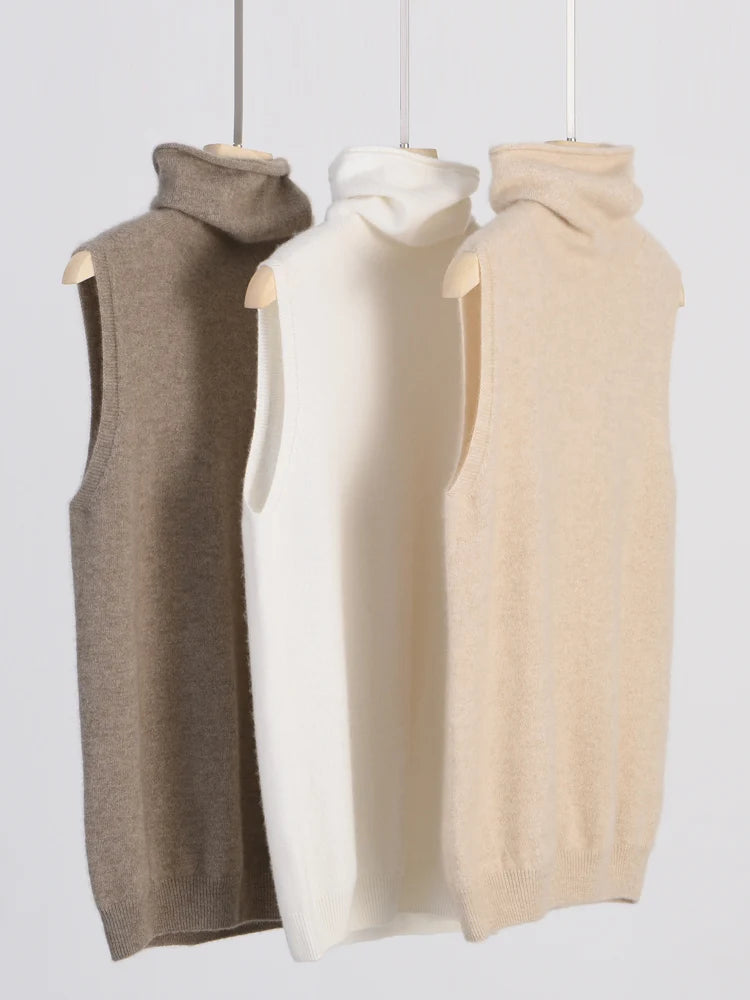 LUXE LINE Women's Merino Wool Turtleneck Vest