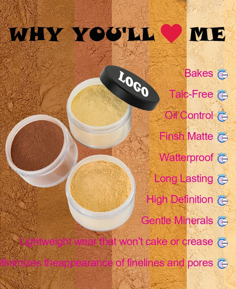 Pink Oil-control Loose Powder Private Label Waterproof Long-lasting Full Coverage Face Compact Setting Powder Makeup Cosmetics