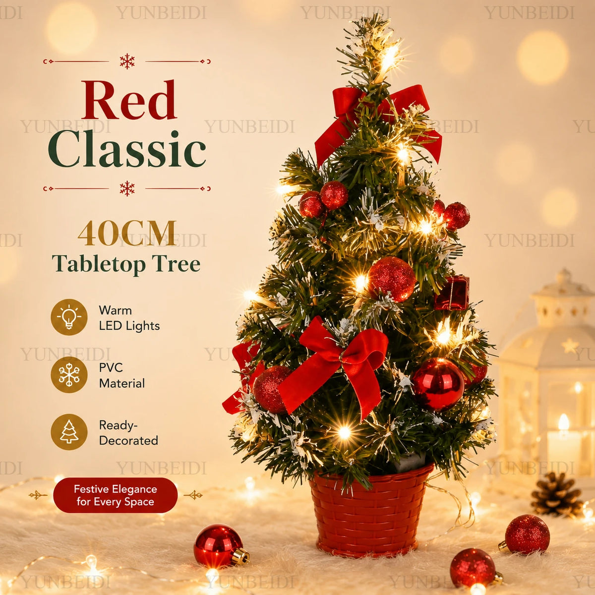 40cm Mini Artificial Christmas Tree with LED Lights