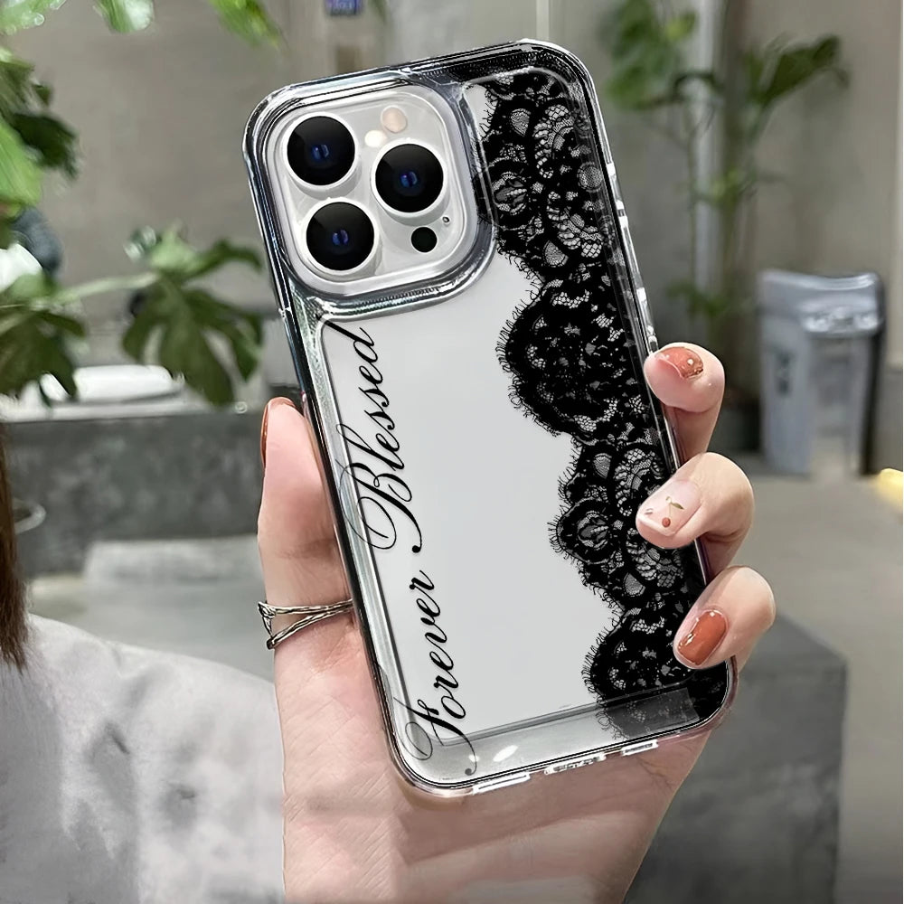 LUXE LINE Black Lace Transparent Shockproof iPhone Case