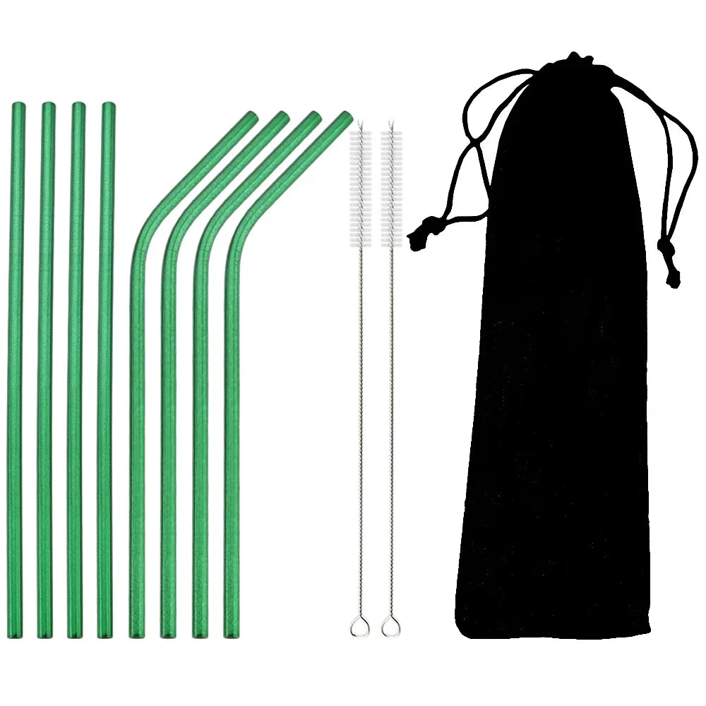 8-Pack Colorful Stainless Steel Reusable Drinking Straws Set