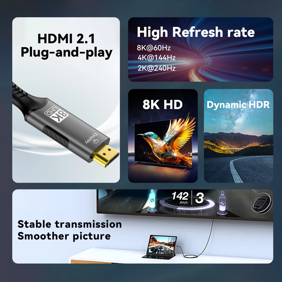 LUXE LINE USB-C to HDMI Cable – 8K@60Hz, 4K@120Hz for MacBook & iPad