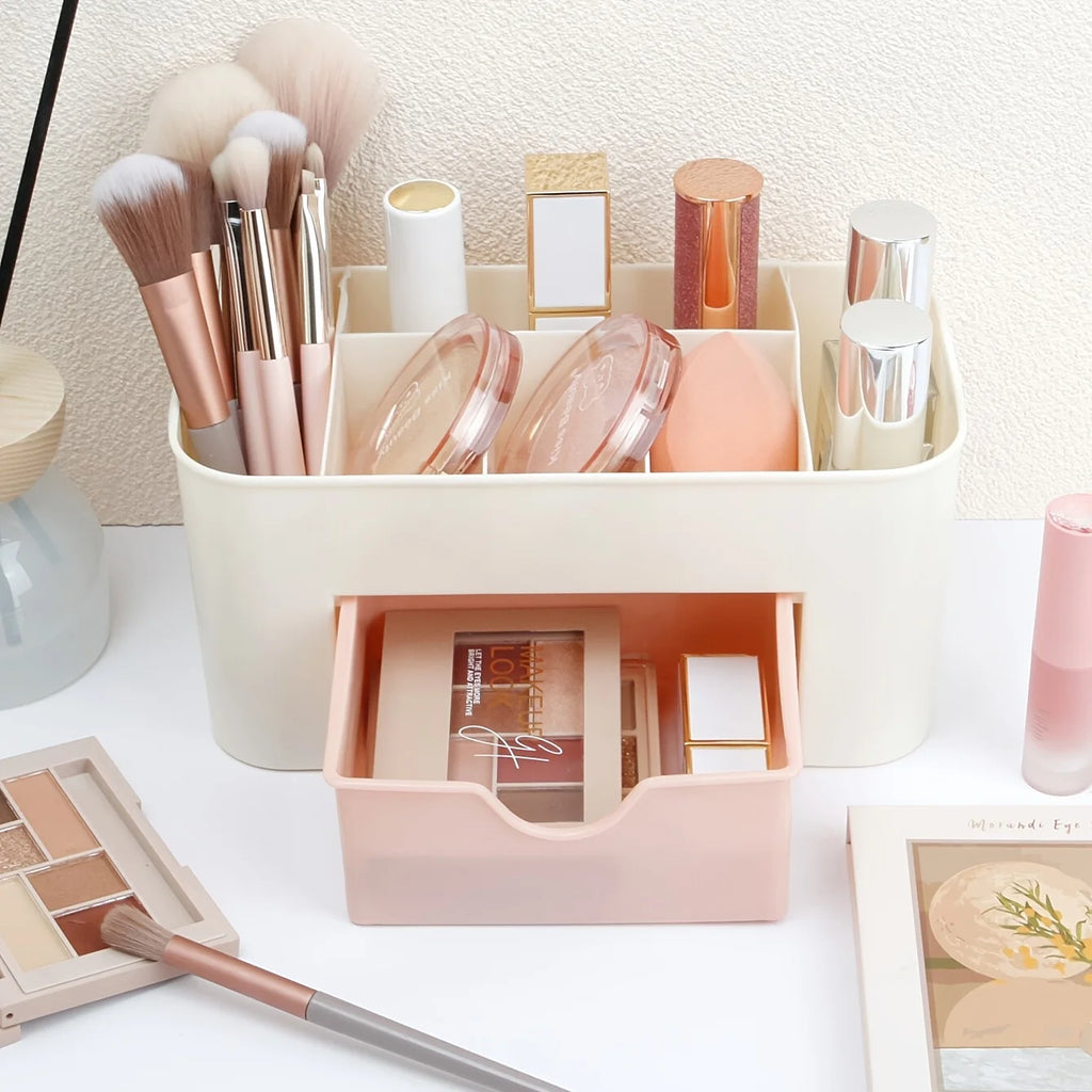 LUXE LINE Makeup Organizer with 1 Drawer & 6 Compartments – Desk Cosmetic Storage Box