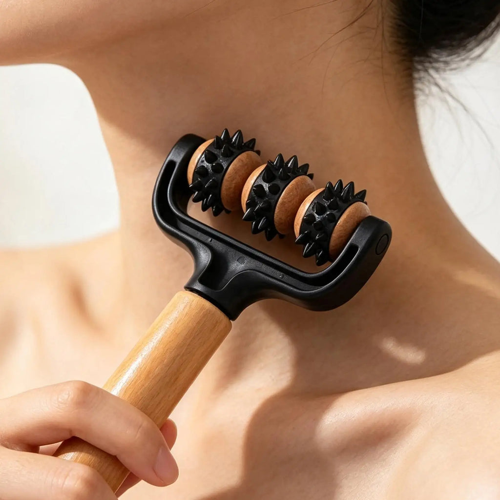 LUXE LINE Handheld Massage Roller – Triple-Roller for Neck, Back, Legs & Feet