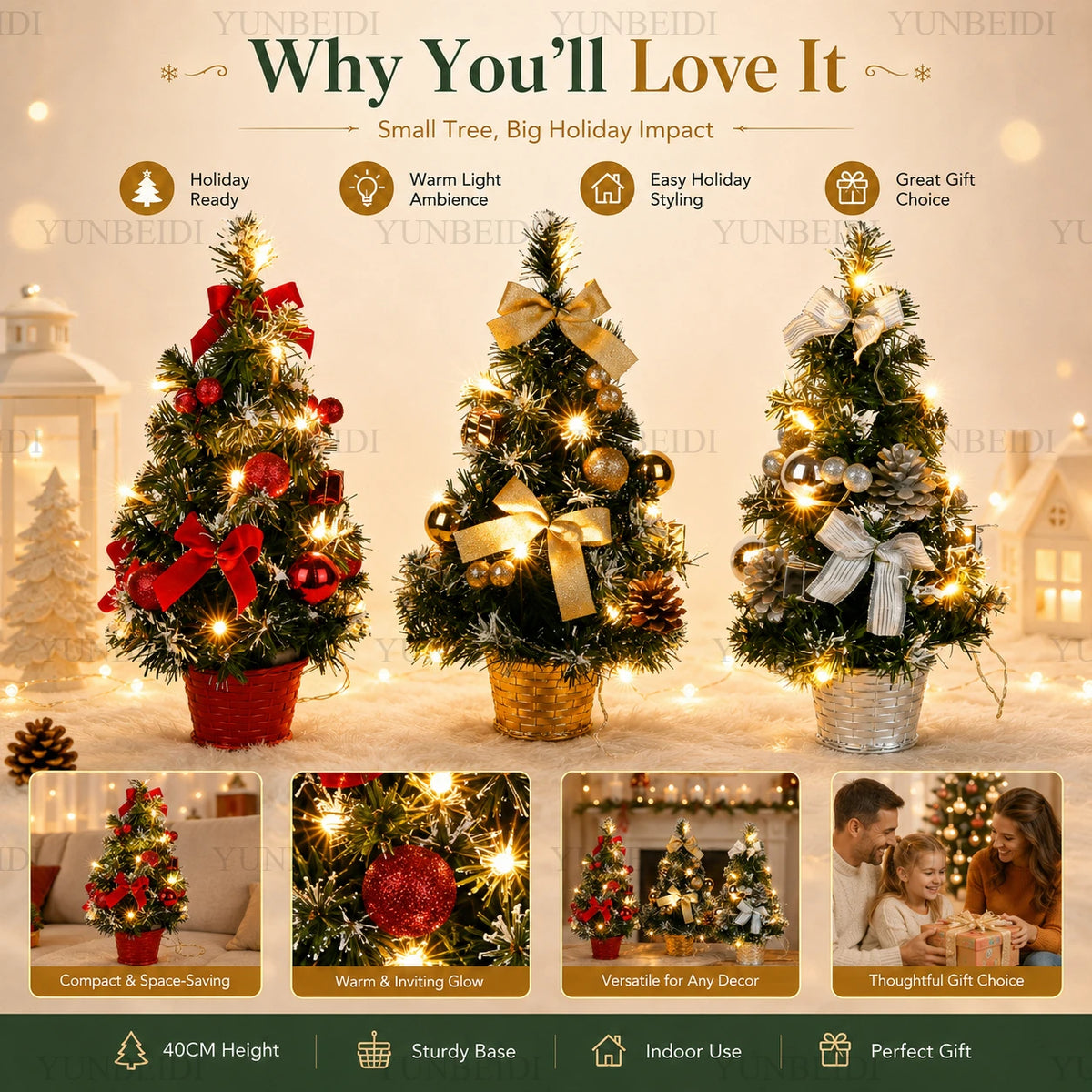 40cm Mini Artificial Christmas Tree with LED Lights