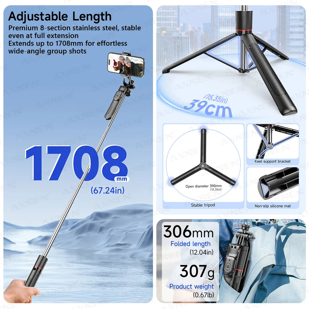 LUXE LINE F16 Selfie Stick Tripod with Bluetooth Remote & Fill Light