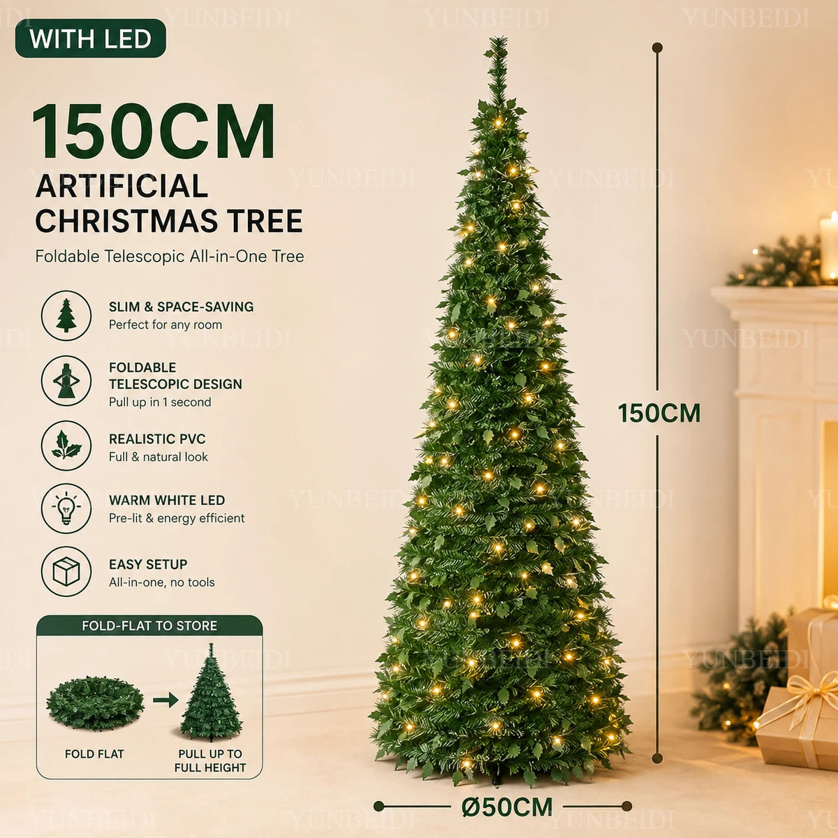 Pre-Lit Artificial Christmas Tree (1.5m–2.1m)