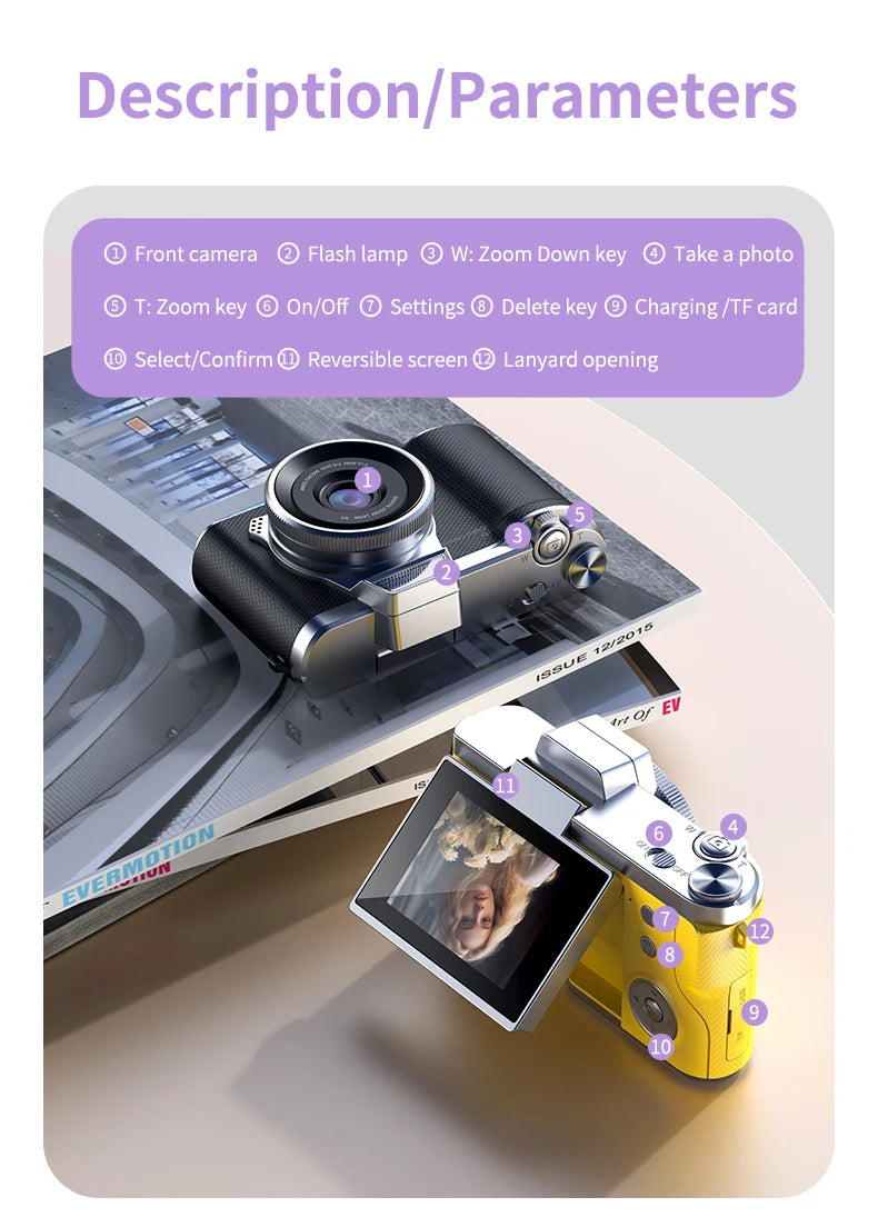 LUXE LINE 4K Digital Camera 48MP – Retro CCD with 180° Flip Screen