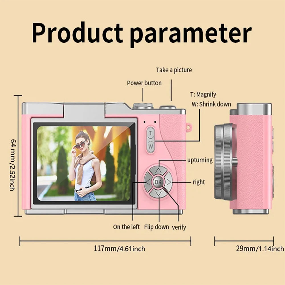 4K Digital Camera 48MP Kid Camera Autofocus Vlogging Camera 2.4inches Flip the Screen 180° for Kid Adult Beginners Portable Cam