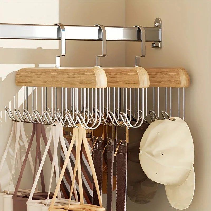 LUXE LINE Wooden Sling Hanger Organizer – Multi-Hook Closet Rack for Bras & Underwear