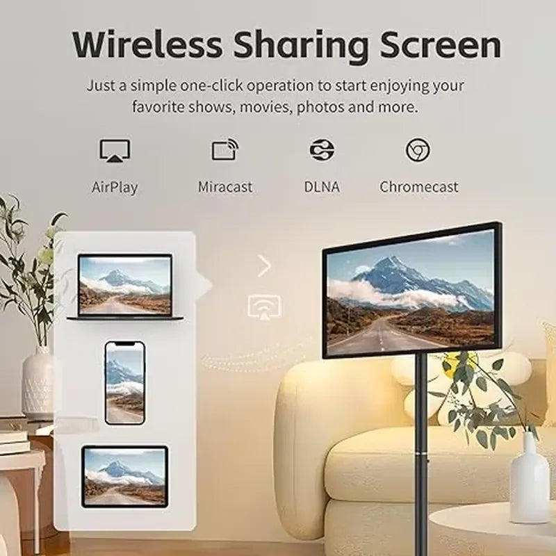 24 Inch Portable Smart TV on Wheels Wireless Interactive Monitor Free Standing Mobile Display for Indoor Use Home Office